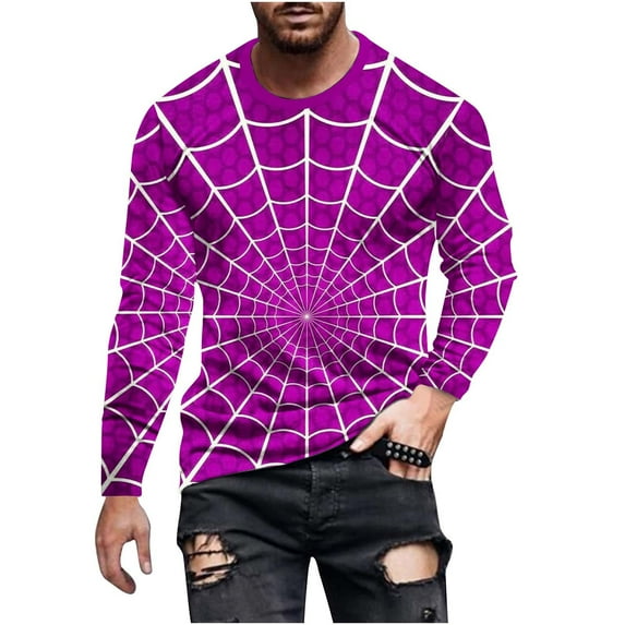 Honeeladyy Men's Fall Long Sleeve T Shirts 3D Print T Shirts Round Neck Pullover Tee Top Gym Sport Athletic Shirt #Yb-Purple-XL
