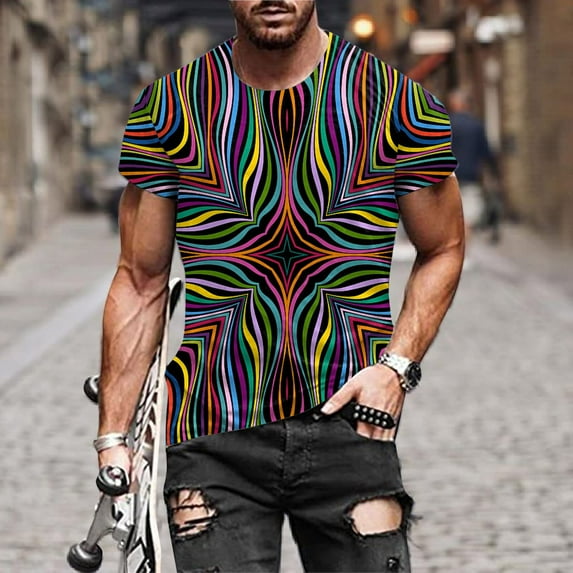 Honeeladyy Men's Fashion Summer Neckline T-shirt 3D Printing Pattern Short Sleeve men short sleeve t shirt Loose