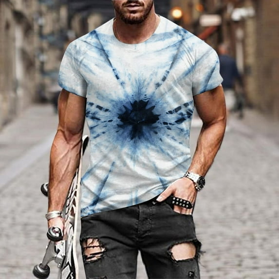 Honeeladyy Men's Fashion Summer Neckline T-shirt 3D Printing Pattern Short Sleeve men tops under $5