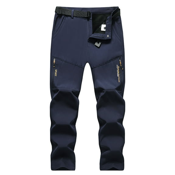 Honeeladyy Men's Fleece Pants Outdoor Elastic Waist Zipper Straight Warm Pants Soft Snow Ski Pants with Pockets for Hunting Thanksgiving Gifts Dark Blue XXXXXL