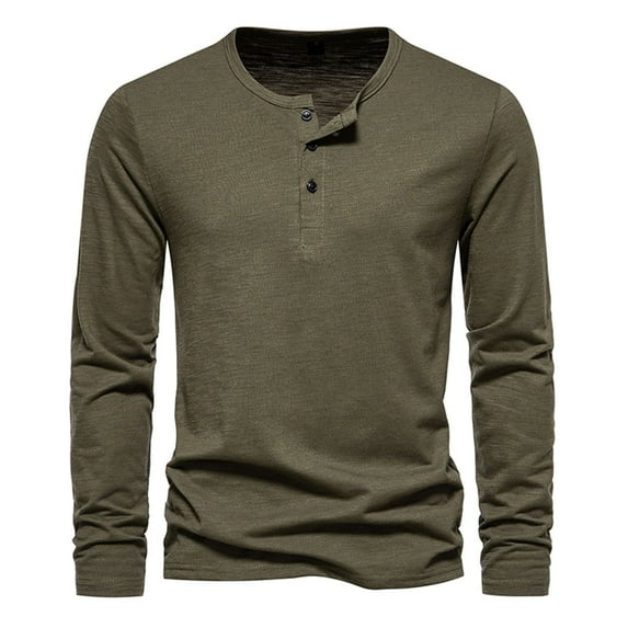 Honeeladyy Men's Henley Shirts Long Sleeve Basic Waffle Button Up Pullover T-Shirt Regular-Fit Plain Comfy Golf Shirts Blouses #Pc-Army Green-XL