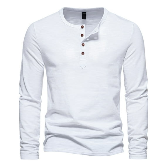 Honeeladyy Men's Henley Shirts Long Sleeve Basic Waffle Button Up Pullover T-Shirt Regular-Fit Plain Comfy Golf Shirts Blouses #Qc-White-XL