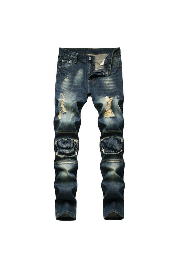 Men's High End Stretch Nostalgic Frayed Jeans Hiking Pants for Men