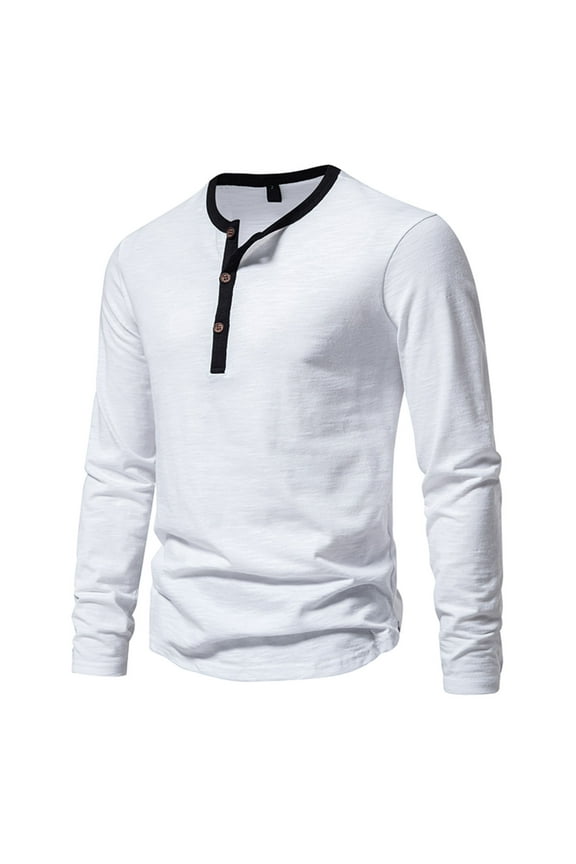 Men's Long Sleeve Henley Shirts 4 Button Soft Cotton Casual Tees Reglan Sleeve Tshirt Contrast Color Slim Fit Top #Ng-White-XXL