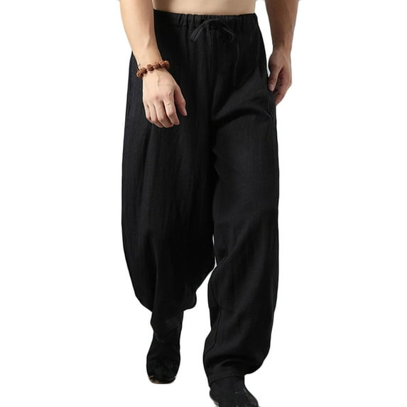Honeeladyy Men's Loose Cotton Linen Wide Leg Pants Bloomers Trousers Dress Pants for Men