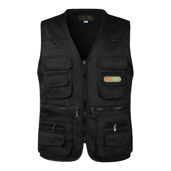 Honeeladyy Men's Outdoor Fishing Vest Casual Plus Size Work Vests Travel Photo Cargo Vest Jacket with Multi Pockets Utility Tops Sports Fan T-Shirts Sports Fan Shirts Sports Fan Tank for Men Black