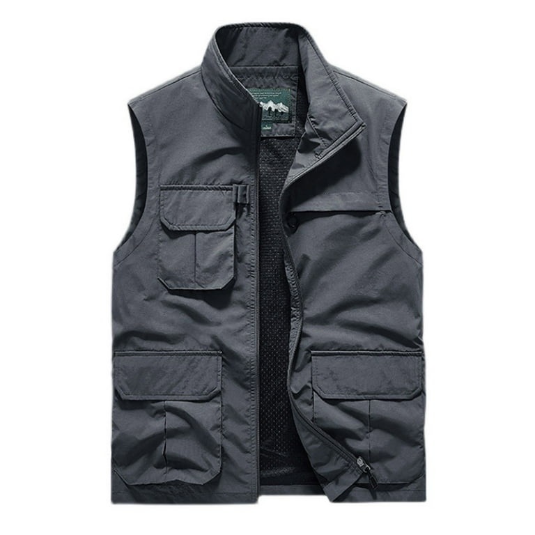 Honeeladyy Men's Outdoor Work Vest Fishing Travel Photo Cargo Vest Jacket  with Multi Pockets Gray M
