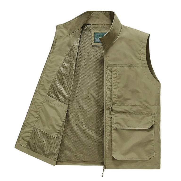 Honeeladyy Men's Outdoor Work Vest Fishing Travel Photo Cargo Vest Jacket  with Multi Pockets Khaki XXXL 