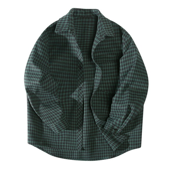 Honeeladyy Men's Plaid Shirt Coat Loose Youth Long Sleeve Casual Shirt Jacket Mens Trench Coat