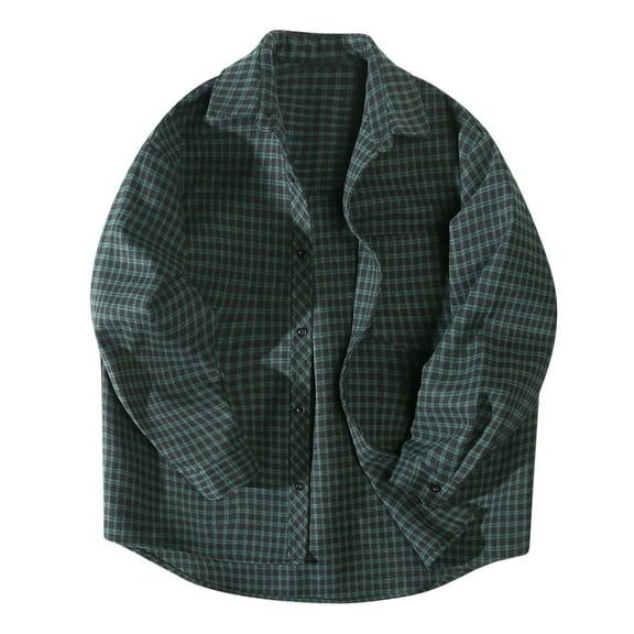 Honeeladyy Men's Plaid Shirt Coat Loose Youth Long Sleeve Casual Shirt Jacket Mens Trench Coat