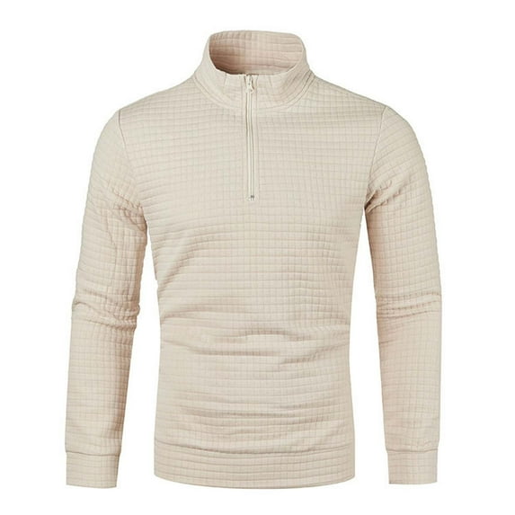 Honeeladyy Men's Quarter Zip Sweater Casual Mock Neck Pullover Slim Fit Knit Sweater Khaki XXL