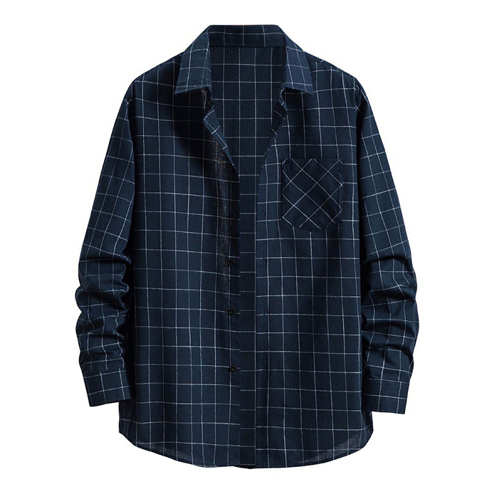 Honeeladyy Men's RegularFit LongSleeve TwoPocket Flannel Shirt Coat Trench Coat Men