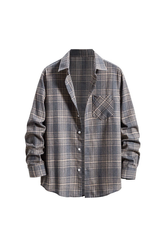 Men's Regular Fit Plaid Flannel Shirts Button Down Shirts Long Sleeve Cuffed Shirts Mens Trench Coat