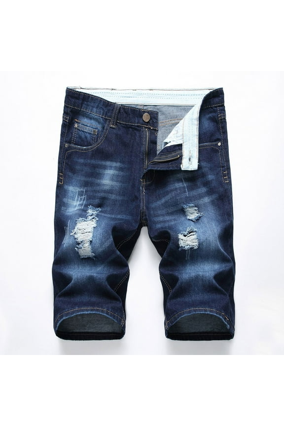 Men's Ripped Denim Trunks Stretchy Washed Jeans Trunks Cut-Off Classic Fit Biker Jeans Trunks Men Swimwear Bathing Suits