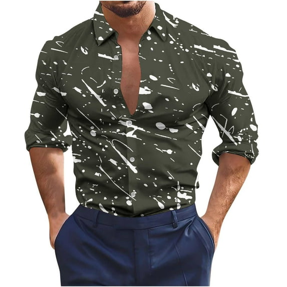 Honeeladyy Men's Shirt Non Positioning Printed Long Sleeved Lapel Shirt Beach Regular Shirt Casual Shirt Blouse