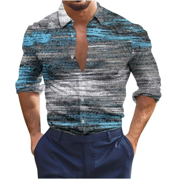 Honeeladyy Men's Shirt Non Positioning Printed Long Sleeved Lapel Shirt Beach Regular Shirt Casual Shirt Blouse