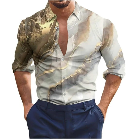 Honeeladyy Men's Shirt Non Positioning Printed Long Sleeved Lapel Shirt Beach Regular Shirt Casual Shirt Blouse