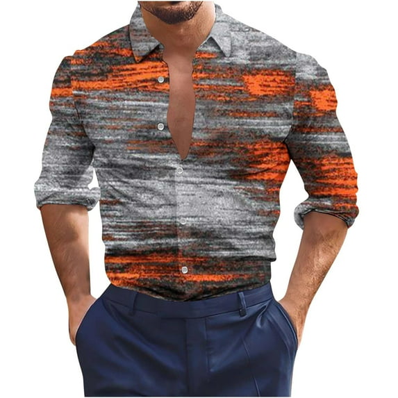 Honeeladyy Men's Shirt Non Positioning Printed Long Sleeved Lapel Shirt Beach Regular Shirt Casual Shirt Blouse