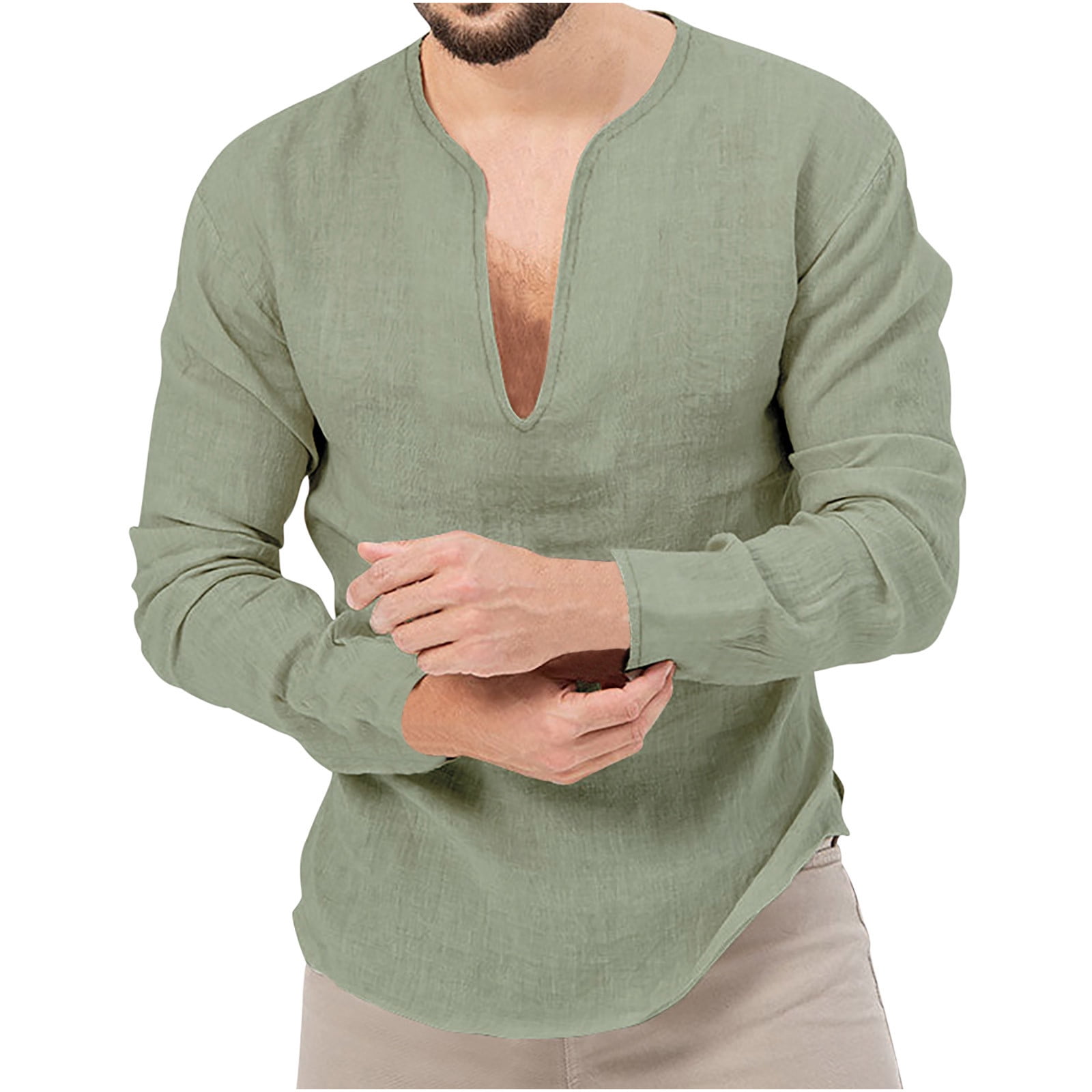 Honeeladyy Men's Solid Color Simple Formal Commuter V-Neck Tops Long ...