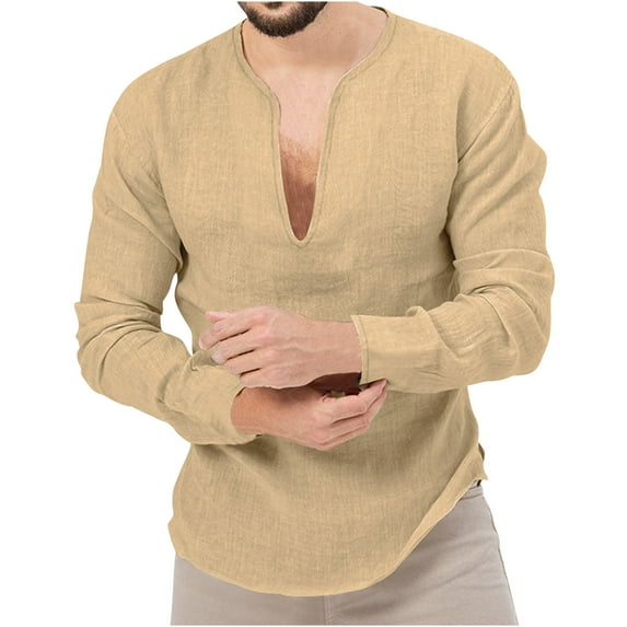 Honeeladyy Men's Solid Color Simple Formal Commuter V-Neck Tops Long Sleeve Shirts