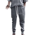 thumbnail image 1 of Honeeladyy Men's Solid Color Sport Loose Pleated Small Legs Lace-up Solid Color Full Length Pants Thanksgiving Gifts Gray XXL, 1 of 5