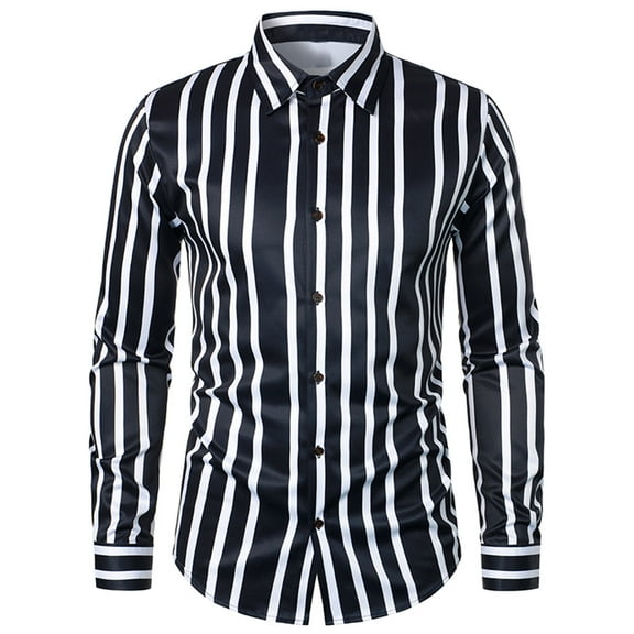 Honeeladyy Men's Solid Colour Business Shirt,Men Casual Stripe Print Button Long Sleeve Turn-down Collar Tops Blouse Shirt