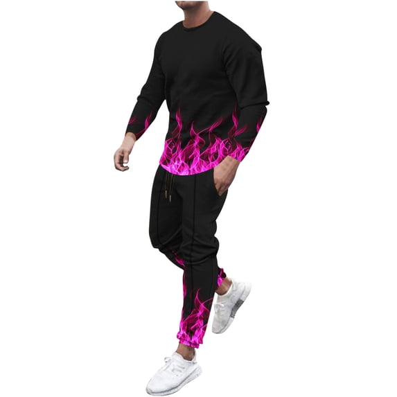 Honeeladyy Men's Tracksuit 2 Piece Long Sleeve Print Pullover Jogging Track Suit Athletic Casual Sweatsuit #Ae-Purple-M