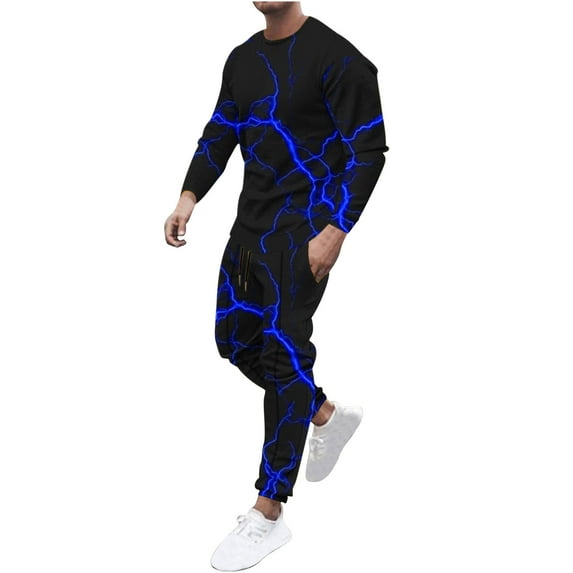 Honeeladyy Men's Tracksuit 2 Piece Long Sleeve Print Pullover Jogging Track Suit Athletic Casual Sweatsuit #Ld-Blue-XXXXL