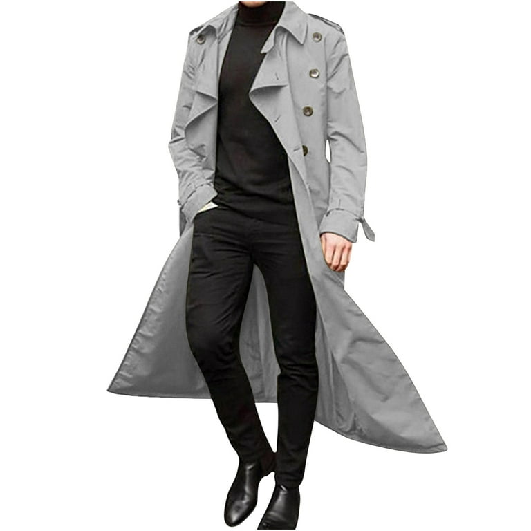 Honeeladyy Men's Winter Long Trench Coat Easy Color Warm Lapel
