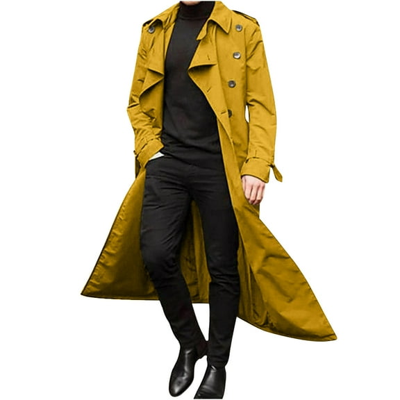 Honeeladyy Men's Winter Long Trench Coat Easy Color Warm Lapel Coat Business Casual Coat Winter Coats
