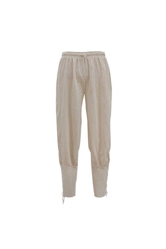 Mens Ankle Banded Pants Medieval Viking Navigator Pirate Costume Trousers Renaissance Gothic Pants for Performance Valentines Day Gift for Husband Beige L