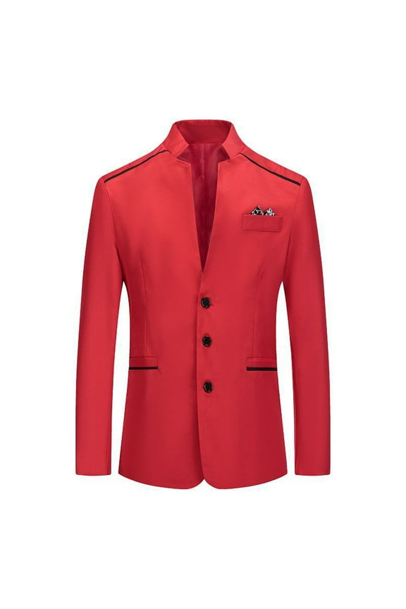 Mens Blazer Jacket Slim Fit Solid Color Formal Blazer Suit Jacket Red L