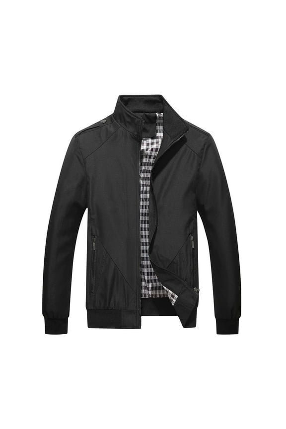 Mens Bomber Zipper Jackets, Spring Fall Slim Fit Thin Lightweight Coat Varsity Jacket Casual Active Outwear Black L