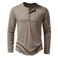 thumbnail image 1 of Honeeladyy Mens Button V Neck Tee Shirt Workout Tee Long Sleeve T-Shirt Soft Athletic Tees Tops #Xa-Khaki-S, 1 of 5