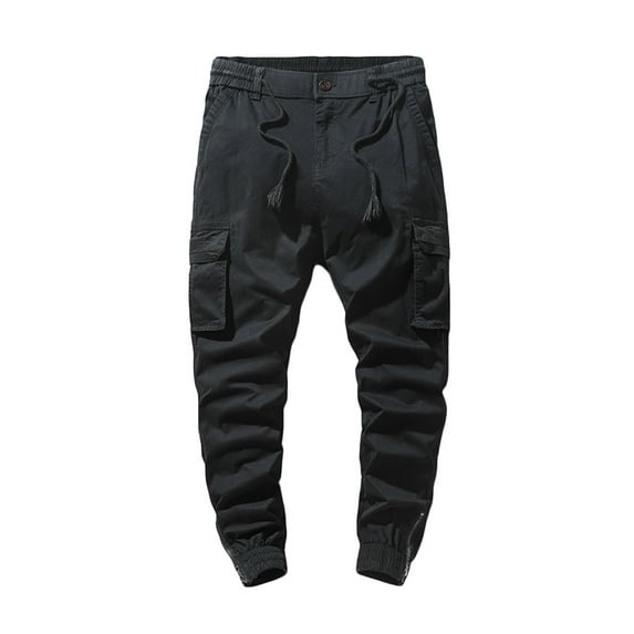 Honeeladyy Mens Cargo Jogger Pants Stretch Sweatpants Slim Fit Track Pants with Zipper Pockets Casual Pants Hunting Gifts Black L