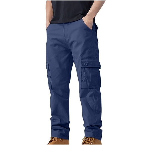 Honeeladyy Mens Cargo Pants with Pockets Cotton Hiking Sweatpants Casual Athletic Jogger Sports Outdoor Trousers Loose Thanksgiving Gifts Navy XL