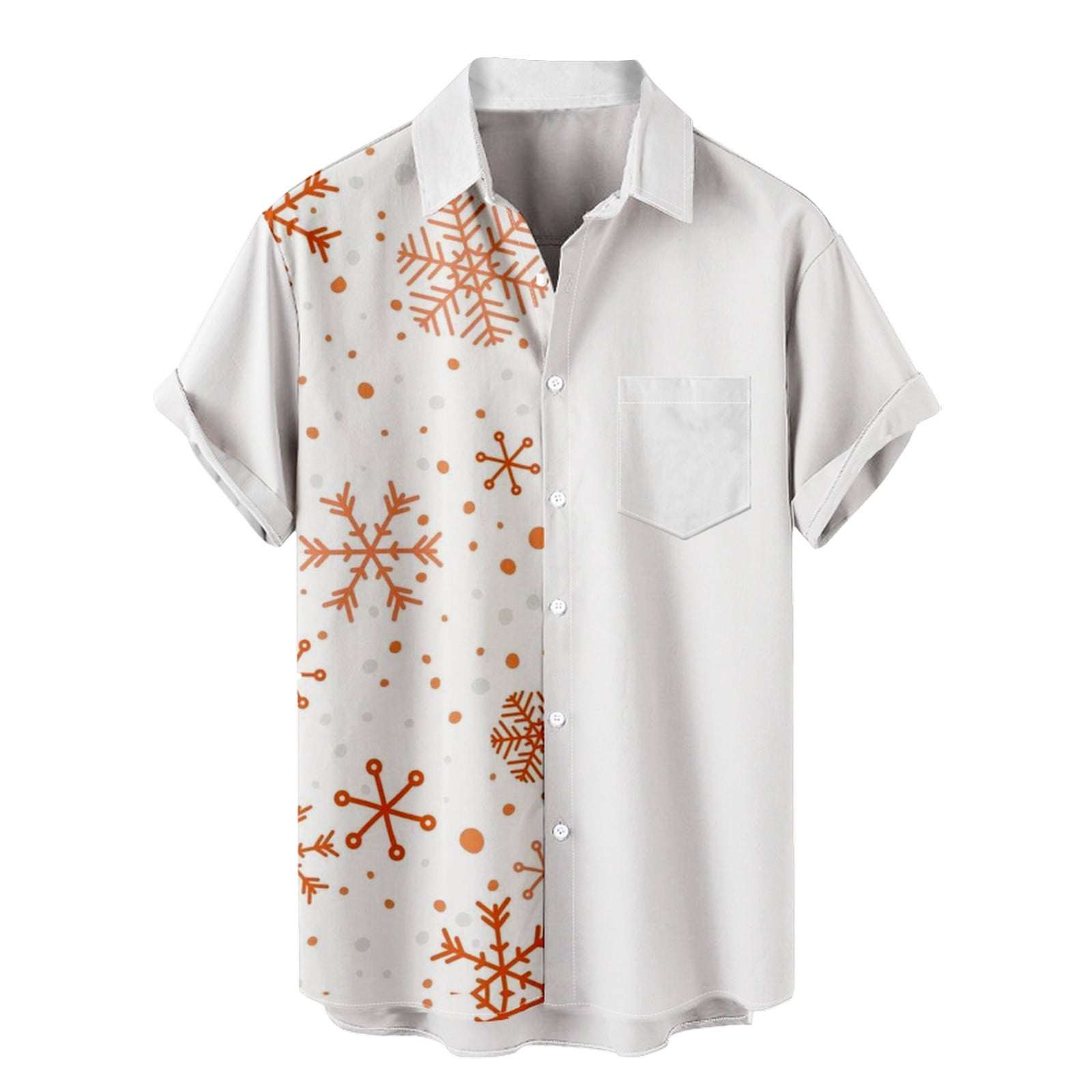 Honeeladyy Mens Christmas Button Down Shirt Snowflake Print Party Short