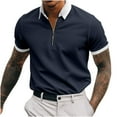thumbnail image 1 of Honeeladyy Mens Classic Short Sleeve Shirt Zip Up Casual Summer Solid Color T-Shirts Business Tees for Work Christmas Gift for Husband Navy XL, 1 of 7