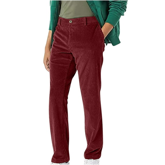 Honeeladyy Mens Corduroy Expandable Waist Classic Loose Straight Fit Flat Front Pant Hiking Gifts Wine XXL