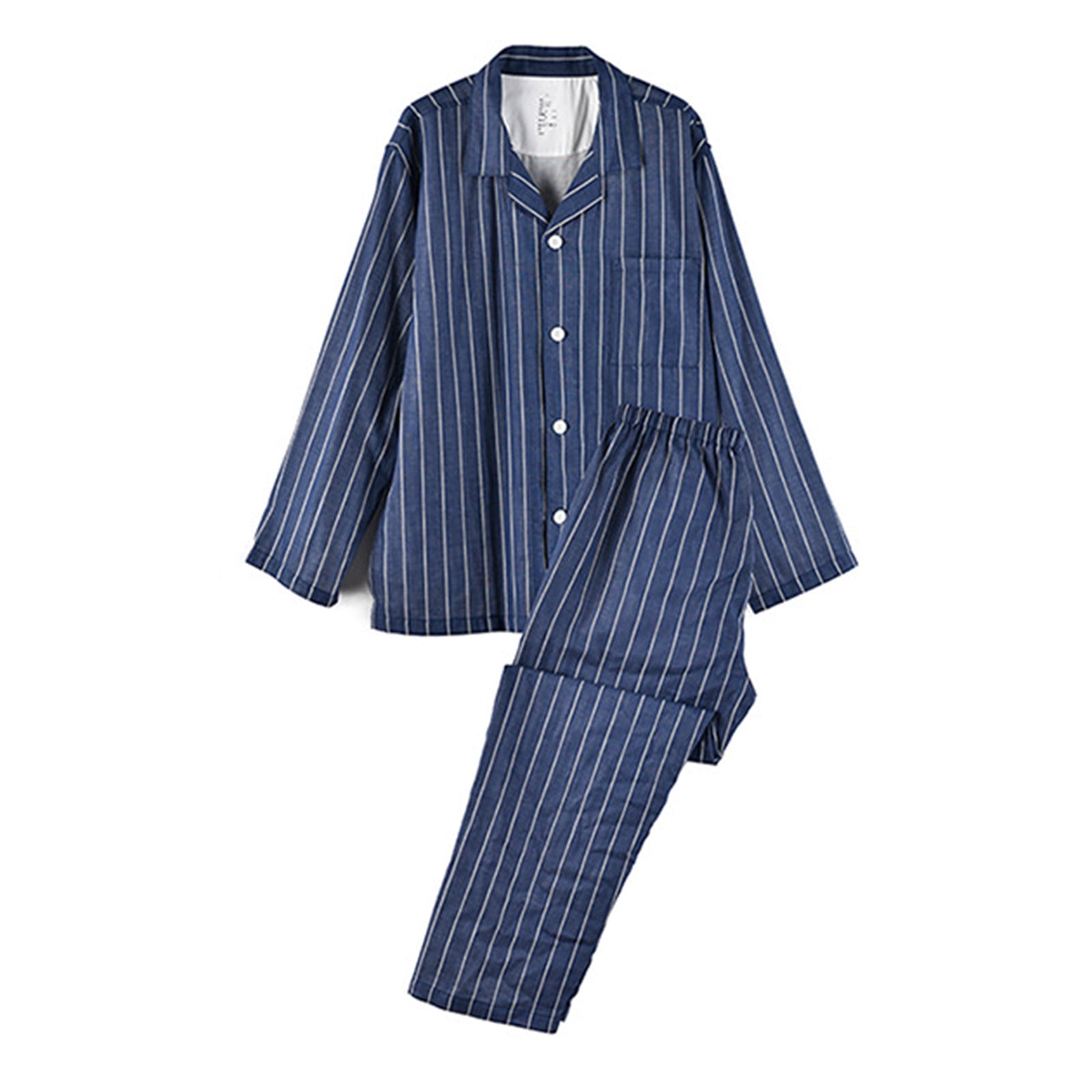 Honeeladyy Mens Cotton Button Pajama Set, Long Sleeve Striped Print ...