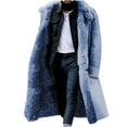 thumbnail image 1 of Honeeladyy Mens Faux Fur Lined Long Leather Coat,Winter Waterproof Windproof Loose Leather Trench Coats Fleece Thick Outwear for Outdoor Blue XXL, 1 of 3