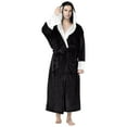 thumbnail image 1 of Honeeladyy Mens Fleece Hooded Long Robe,Winter Warm Plush Solid Color Bathrobe Soft Fuzzy Loose Fit Nightgown with Pocket and Belt For Home and Spa Black M, 1 of 4