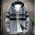 thumbnail image 1 of Honeeladyy Mens Fleece Lined Zipper Knit Jacket, Winter Warm Color Blocking Loose Soft Hooded Jacket for Sport Gray M, 1 of 4