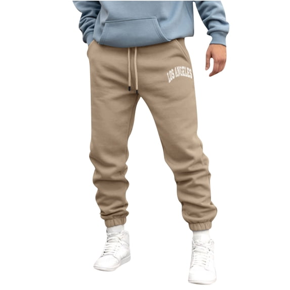Honeeladyy Mens Fleece Sweatpants with Pockets, Winter Print Relaxed Wicking Breathable Pants for Sport Birthday Gifts Beige L