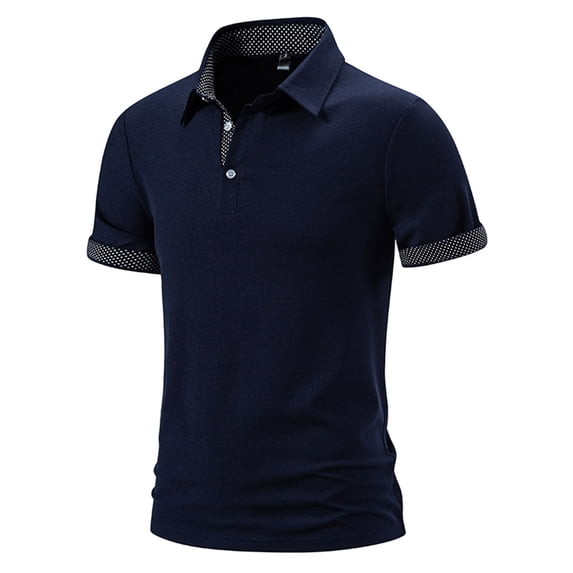 Honeeladyy Mens Golf Shirt Summer Solid Color Short Sleeve V Neck Button Business Shirts for Office Work Navy L