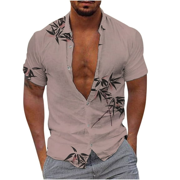 Honeeladyy Mens Hawaiian Shirts Summer Short Sleeve Button Down Printed Slim Shirts for Beach Party Birthday Gifts for Boyfriend Pink M