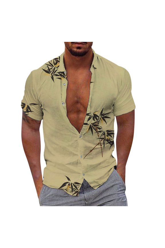 Mens Hawaiian Shirts Summer Short Sleeve Button Down Printed Slim Shirts for Beach Party New Year Gift for Husband Yellow M