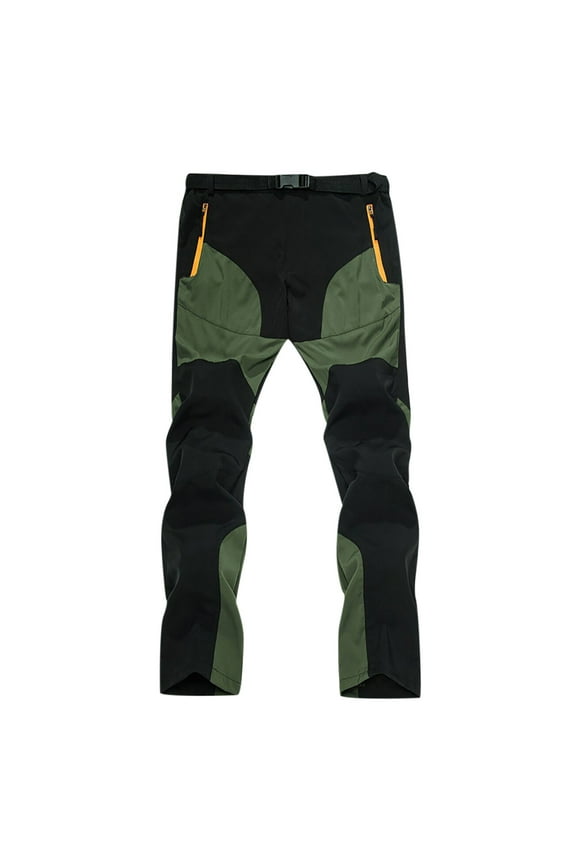 Mens Hiking Pants with Belt Outdoor Quick Dry Lightweight Waterproof Fishing Mountain Color Block Pants with 4 Zipper Pockets Valentines Day Gift for Husband Army Green XXXL