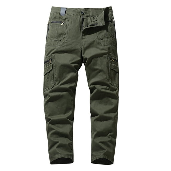 Honeeladyy Mens Hiking Tactical Pants Lightweight Cotton Outdoor Military Combat Solid Color Zipper Cargo Trousers with Pocket New Year Gift for Son Army Green XXL