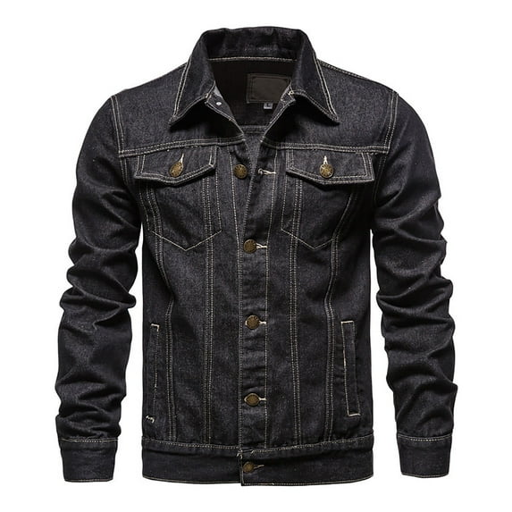 Honeeladyy Mens Jean Jacket,Casual Loose Fit Button Down Denim Trucker Jacket Coat With Multiple Pockets Black XXXXL